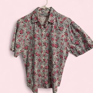 Capacity shirt women S multicolor floral short sleeve button up vintage
